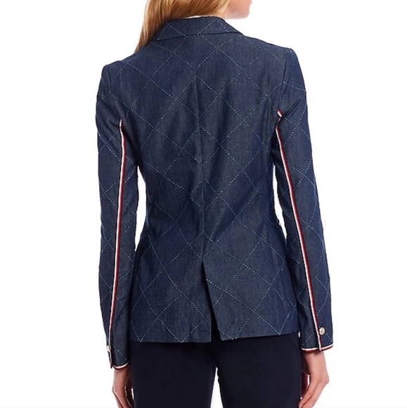 Tommy Hilfiger Diamond Long Sleeve Chambray Statement Blazer Blue Size 12 - Picture 2 of 8